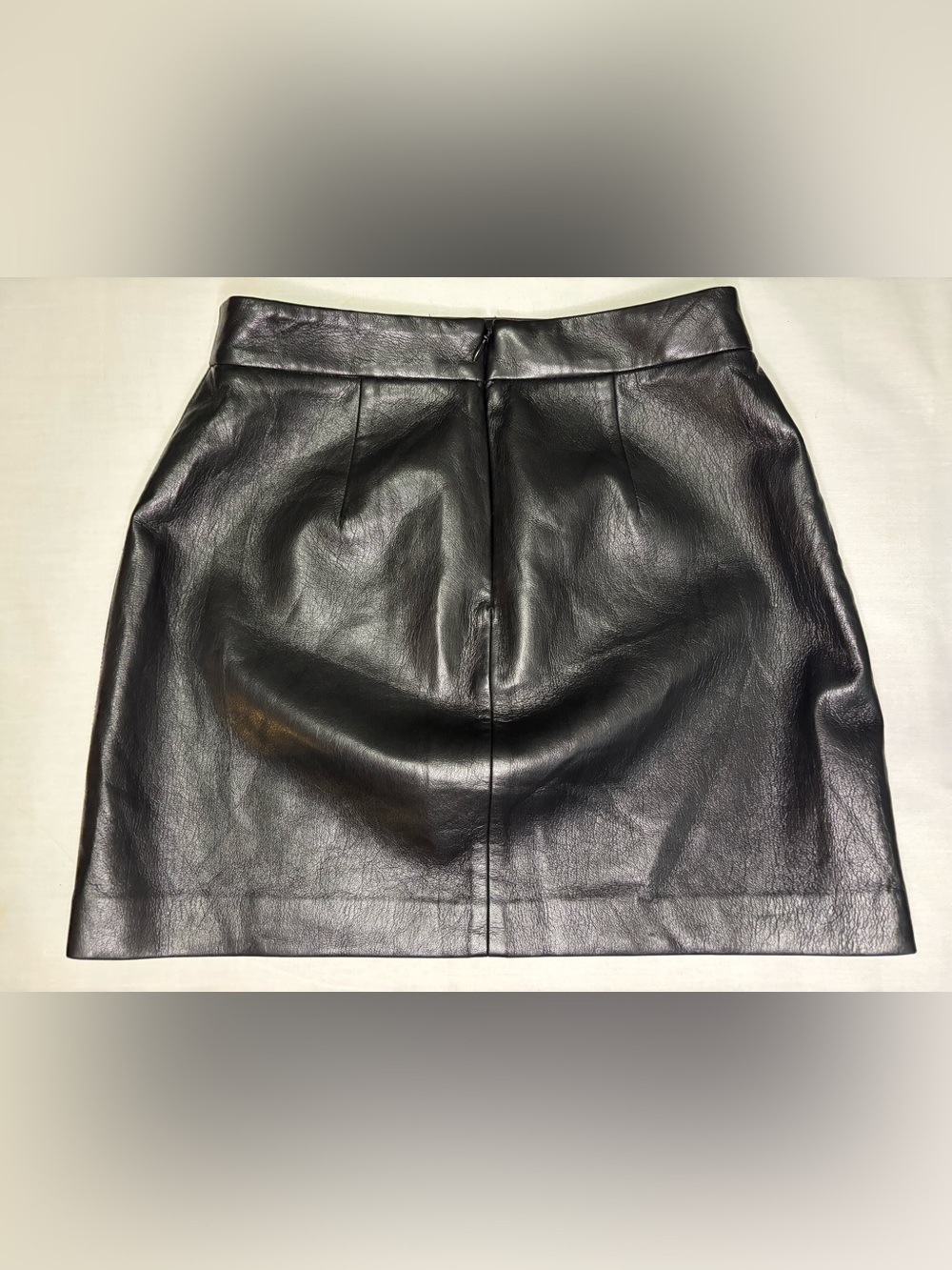 Wilfred Patio Mini Skirt Black Leather Mini Skirt with Subtle Front Slit - Picture 5 of 7